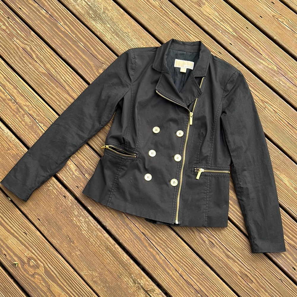 Michael Kors Blazer Jacket. Gold tone accent buttons & zippers: 2 front pockets